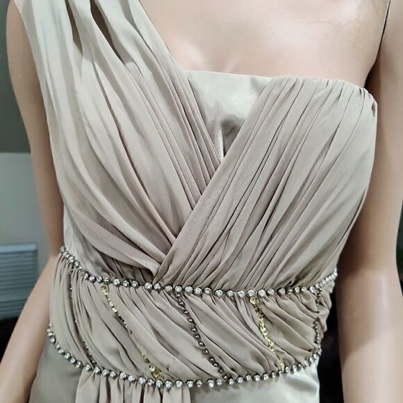 New One-Shoulder 2 ways to wear, Beaded Satin twill & Chiffon Gown - Picture 14 of 15